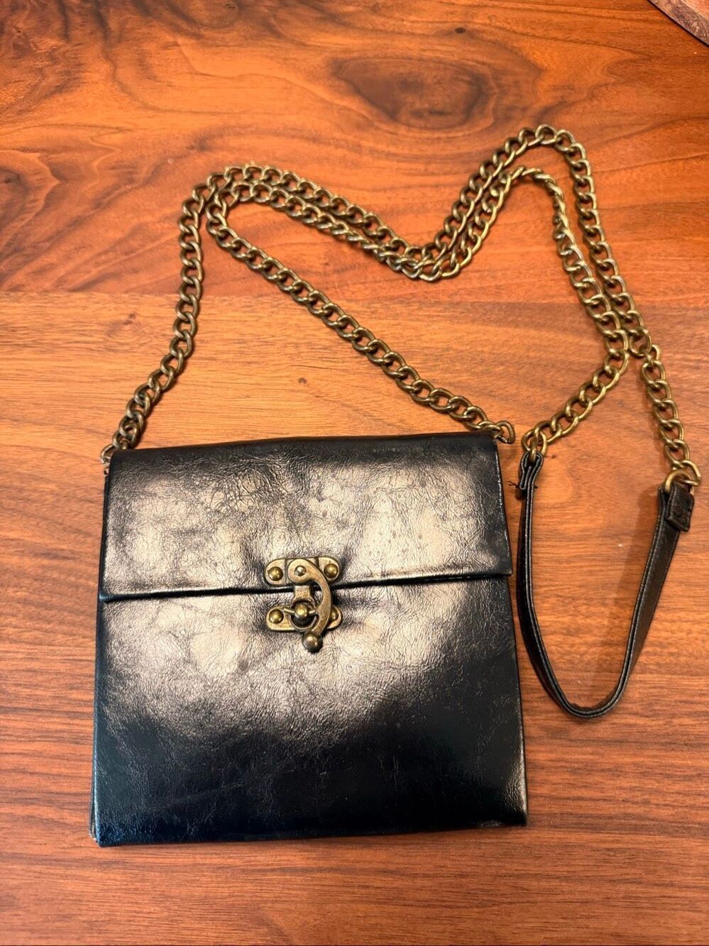 Vintage Steve Madden Women's Black Chain Strap Slim Crossbody Bag Purse